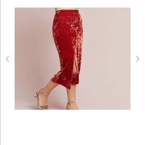 Anthropologie Maeve Velvet crushed orange midi skirt w/ open slit